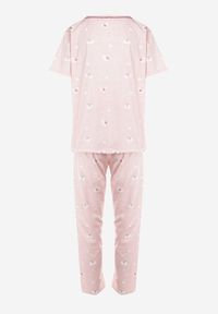 Born2be - Jasnoróżowy Komplet Piżamowy Womley. Kolor: różowy. Materiał: bawełna, tkanina, koronka. Długość: długie. Wzór: kwiaty, nadruk #3