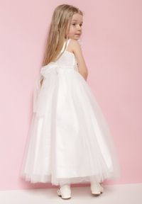 Born2be - Biała Rozkloszowana Sukienka Tiulowa Zdobiona Kwiatami 3D Vitra. Kolor: biały. Materiał: tiul. Wzór: aplikacja, kwiaty