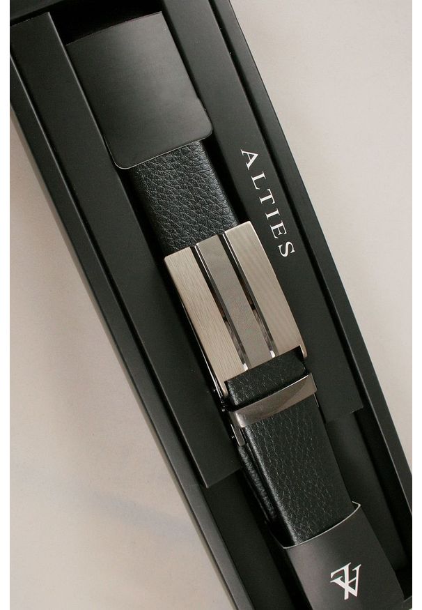 Alties - Czarny Pasek ze SKÓRY, Automatyczna Klamra - Do 120 cm - ALTIES, Męski. Kolor: czarny. Materiał: skóra. Styl: wizytowy