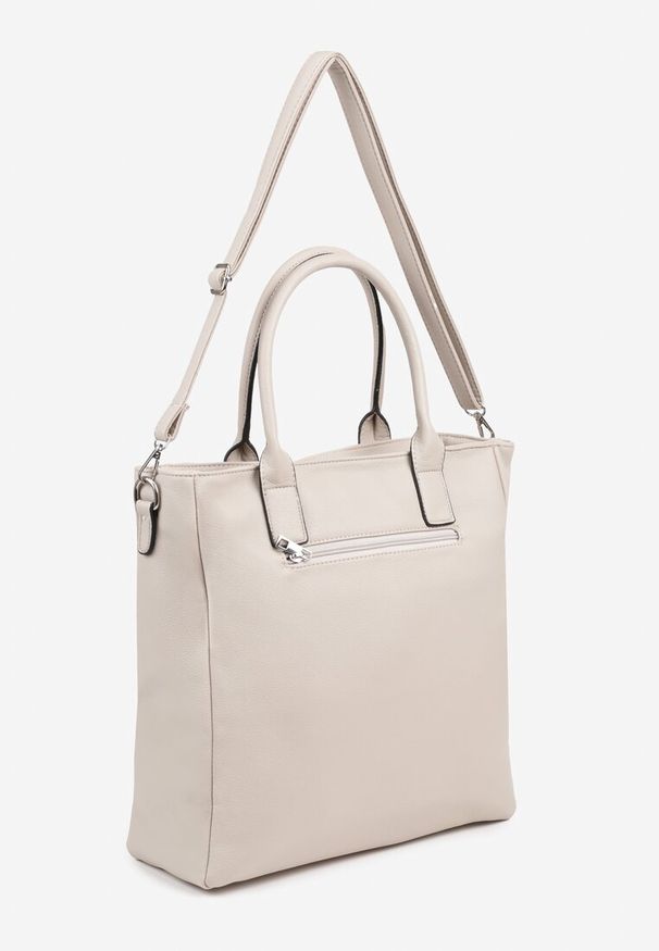 Renee - Szara Torebka Typu Shopper z Paskiem Crossbody Zdobiona Aplikacją Idaniela. Kolor: szary. Wzór: aplikacja. Dodatki: z aplikacjami. Materiał: zdobione. Styl: elegancki, casual. Rodzaj torebki: na ramię
