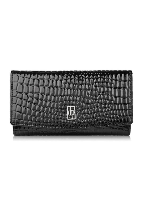 PAOLO PERUZZI - Portfel damski skórzany duży czarny croco z ochroną RFID Paolo Peruzzi AL-02-BL. Kolor: czarny. Materiał: skóra