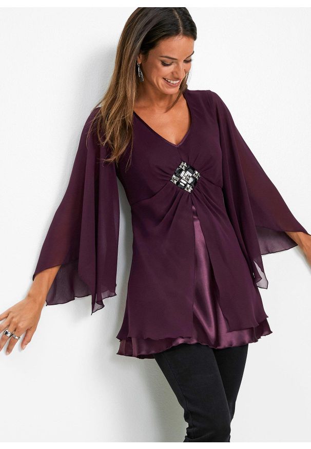 bonprix - Tunika. Kolor: fioletowy. Wzór: aplikacja