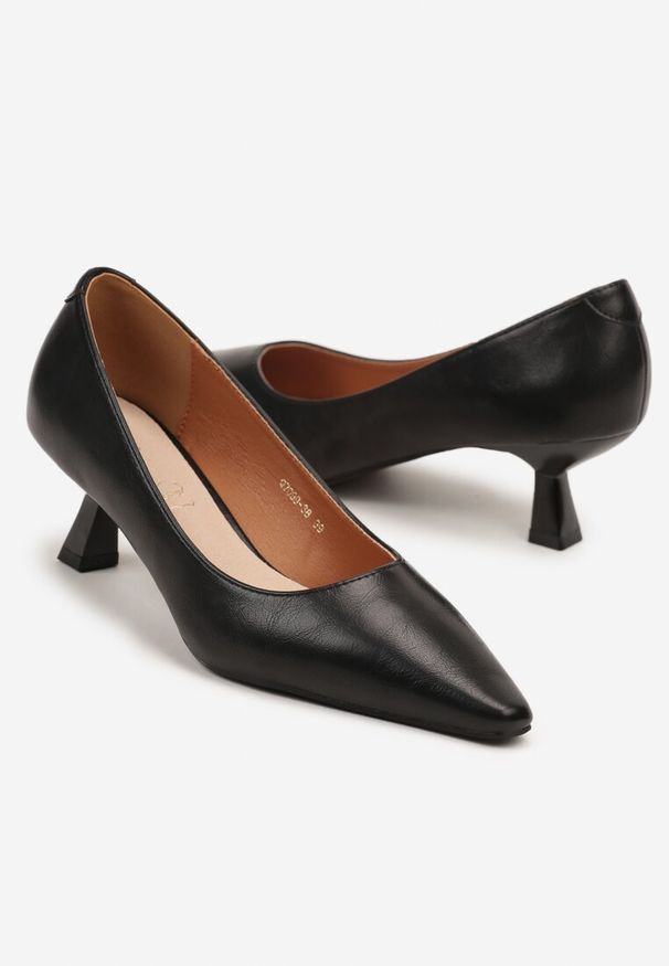 Born2be - Czarne Czółenka Vices na Obcasie w Stylu Kaczuszki z Wkładką ze Skóry Naturalnej Lukke. Kolor: czarny. Materiał: skóra. Obcas: na obcasie. Styl: elegancki. Wysokość obcasa: średni