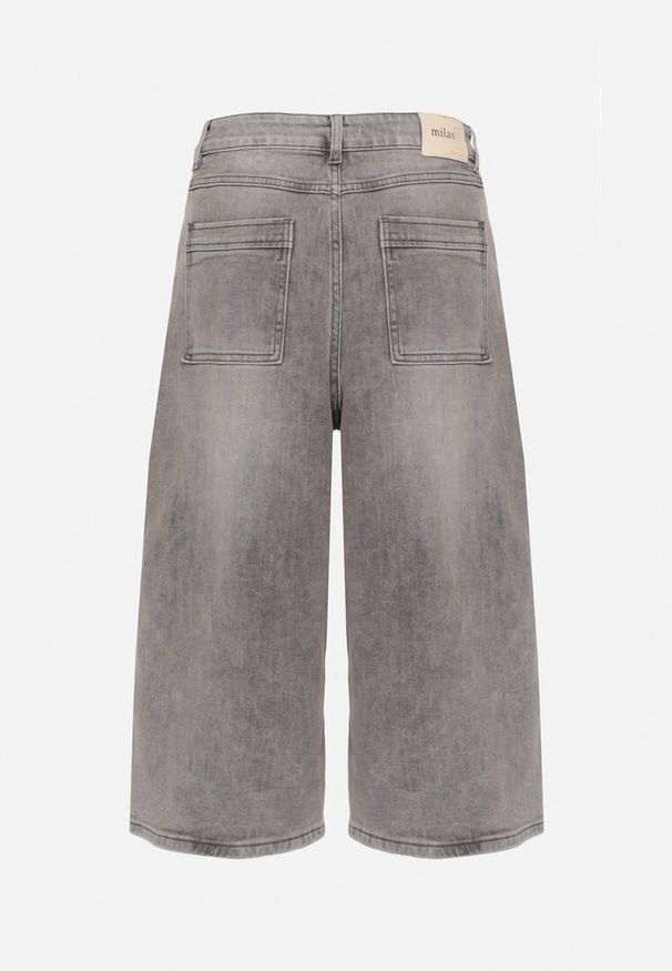 Born2be - Szare Szerokie Szorty Jeansowe Bermudy o Długości 3/4 Talisse. Okazja: na co dzień. Kolor: szary. Materiał: jeans. Sezon: wiosna, lato. Styl: casual