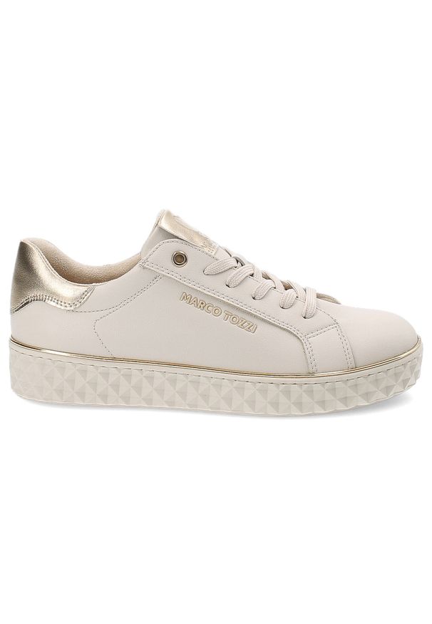 Beżowe Sneakersy Marco Tozzi Sportowe Obuwie Damskie. Zapięcie: sznurówki. Kolor: beżowy. Materiał: guma, materiał. Wzór: geometria