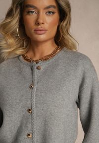 Renee - Szary Kardigan z Wiskozą na Metalowe Guziki Asilya. Okazja: na co dzień. Kolor: szary. Materiał: wiskoza. Styl: elegancki, casual #4