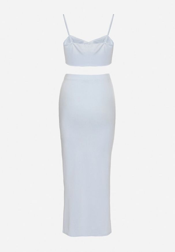 Born2be - Jasnoniebieski Komplet z Wiskozą Top na Ramiączkach i Spódnica z Rozcięciem Savolise. Kolor: niebieski. Materiał: wiskoza