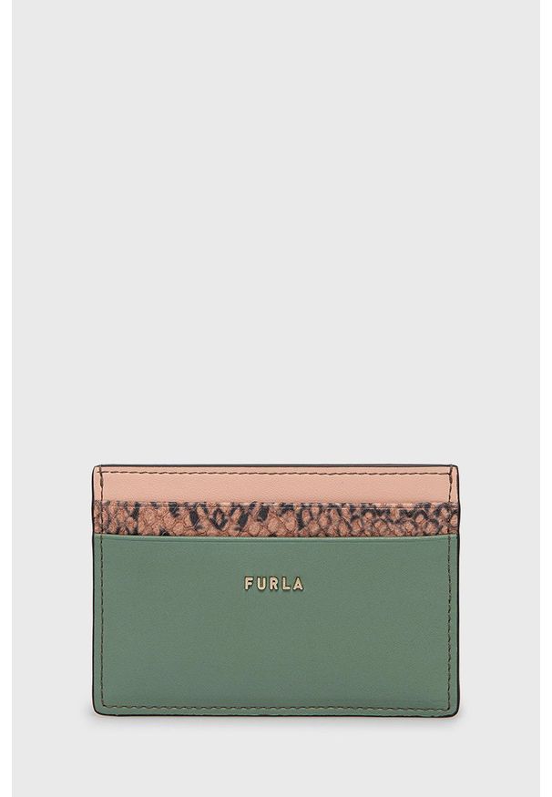 Furla etui na karty skórzane damski kolor zielony. Kolor: zielony. Materiał: skóra