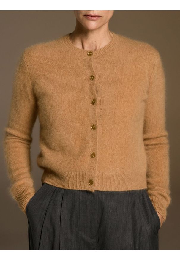 Reserved - Wełniany kardigan z dodatkiem kaszmiru - beżowy. Kolor: beżowy. Materiał: wełna, kaszmir