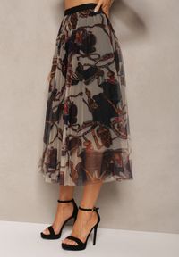 Renee - Brązowo-Czarna Plisowana Spódnica High Waist Rozkloszowana w Abstrakcyjny Wzór Yrosa. Stan: podwyższony. Kolor: brązowy. Materiał: tkanina #5