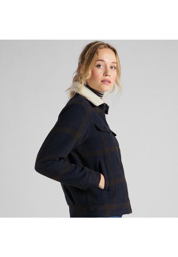 Lee - LEE WOOL CHECK SHERPA DAMSKA KURTKA PRZEJŚCIOWA WINTER BROWN L56XMSOH 112113150