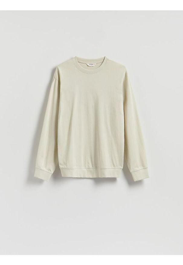 Reserved - Gładki longsleeve - jasnozielony. Kolor: zielony. Materiał: bawełna, dzianina. Długość rękawa: długi rękaw. Wzór: gładki