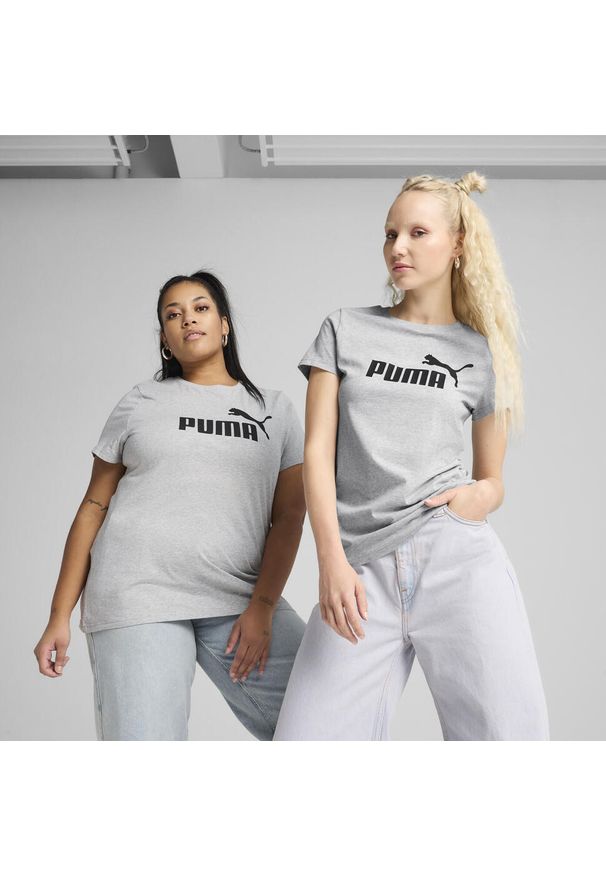 Puma - Damska koszulka ESS No. 1 Logo PUMA Light Gray Heather. Kolor: czarny, szary, wielokolorowy. Materiał: guma. Wzór: nadruk. Sport: fitness