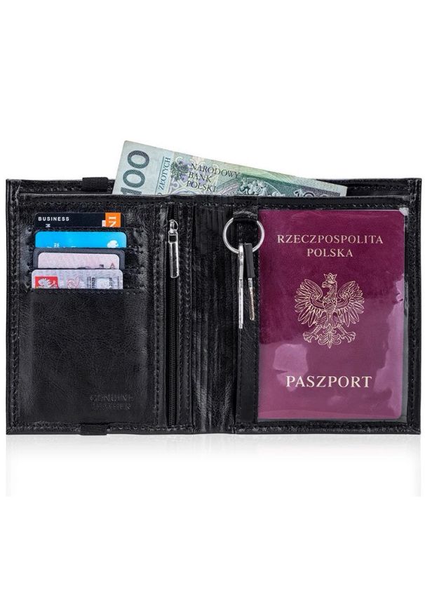 Solier - Skórzany portfel męski na paszport SOLIER SW07 czarny. Kolor: czarny. Materiał: skóra