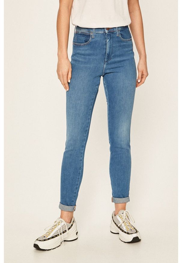 Wrangler - Jeansy. Kolor: niebieski. Wzór: aplikacja