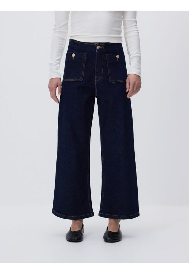 Reserved - Spodnie culotte - granatowy. Kolor: niebieski