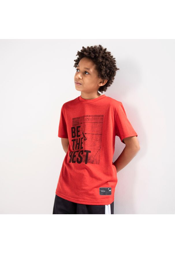 TARMAK - Koszulka koszykarska dla dzieci Tarmak TS500 BE THE BEST. Kolor: czerwony. Materiał: materiał, poliester. Sport: koszykówka