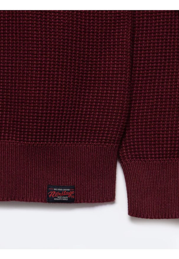 Big-Star - Sweter męski bawełniany bordowy Carlo 604. Okazja: na co dzień. Kolor: czerwony. Materiał: bawełna. Wzór: ze splotem. Styl: klasyczny, elegancki, casual