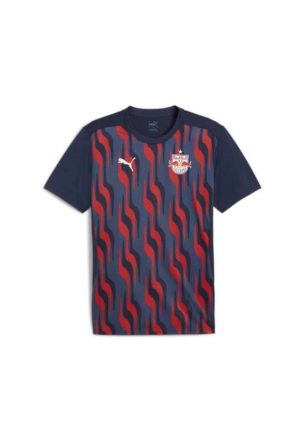 Puma - Męska koszulka przedmeczowa z krótkim rękawem FC Red Bull Salzburg PUMA. Kolor: czerwony, niebieski, wielokolorowy. Długość rękawa: krótki rękaw. Długość: krótkie. Sport: piłka nożna