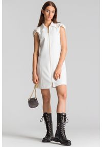 Versace Collection - Kremowa sukienka zapinana na zamek. Kolor: kremowy. Długość rękawa: krótki rękaw. Wzór: aplikacja, gładki. Długość: mini #1