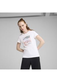 Puma - Damska koszulka GRAPHICS Mountain PUMA White. Kolor: biały. Materiał: guma. Wzór: nadruk. Sport: fitness