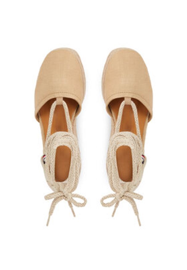 TOMMY HILFIGER - Tommy Hilfiger Espadryle Closed Toe Linen Flatform FW0FW07746 Beżowy. Kolor: beżowy. Materiał: materiał