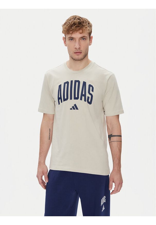 Adidas - adidas T-Shirt Collegiate Lineage Graphic JM6415 Beżowy Regular Fit. Kolor: beżowy. Materiał: bawełna