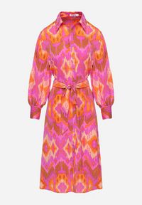 Born2be - Fuksjowa Koszulowa Sukienka Midi z Etno Wzorem i Wiązanym Paskiem Mithera. Kolor: różowy. Typ sukienki: koszulowe. Styl: etno. Długość: midi #5