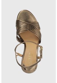 Lauren Ralph Lauren sandały skórzane Madelaine kolor złoty 802912330001. Zapięcie: klamry. Kolor: złoty. Materiał: skóra. Obcas: na obcasie. Wysokość obcasa: średni #2