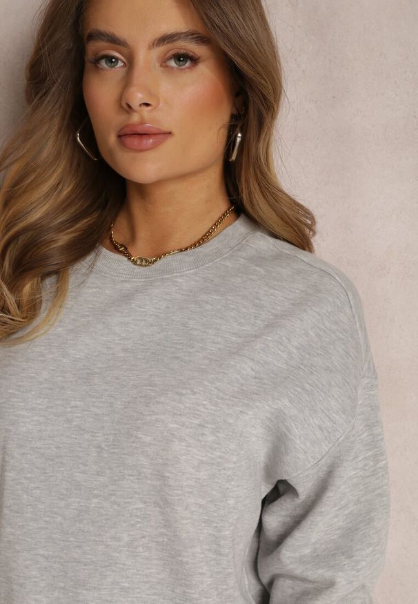 Renee - Szara Bluza z Polarową Podszewką Heseh. Okazja: na co dzień. Kolor: szary. Materiał: polar. Długość rękawa: długi rękaw. Długość: długie. Wzór: gładki, jednolity. Sezon: zima, jesień. Styl: klasyczny, casual