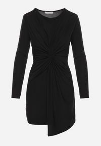 Born2be - Czarna Asymetryczna Sukienka z Ozdobnym Supełkiem i Drapowaniem Acantha. Kolor: czarny. Typ sukienki: asymetryczne. Styl: wizytowy #7