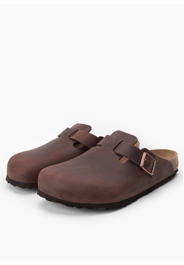 Birkenstock - BIRKENSTOCK BOSTON SFB LEOI HABANA Klapki męskie. Okazja: na co dzień, do pracy, na spacer. Kolor: brązowy. Styl: casual