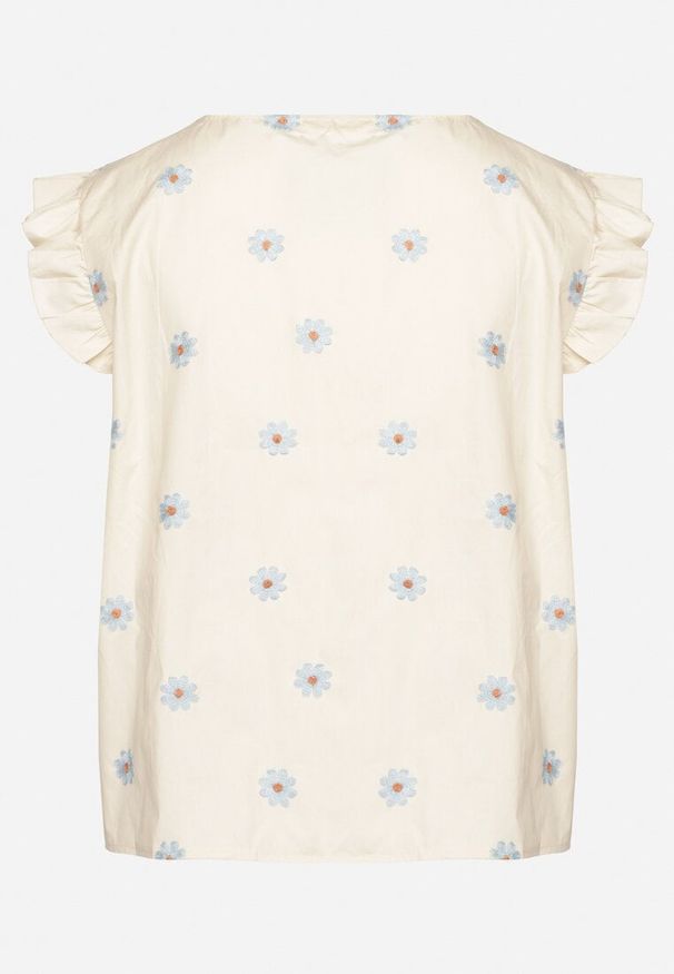 Born2be - Beżowa Bluzka z Wiskozy w Kwiaty Tolamea. Okazja: na co dzień. Kolor: beżowy. Materiał: wiskoza. Wzór: kwiaty. Styl: casual