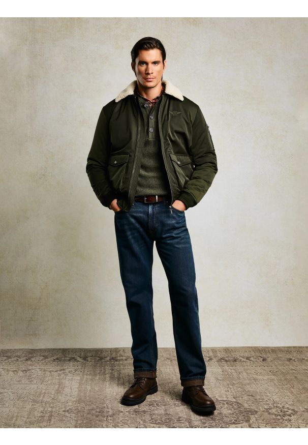 Big-Star - Jeansy męskie z prostą nogawką granatowe Toros 764. Okazja: na co dzień. Stan: podwyższony. Kolor: niebieski. Sezon: zima, jesień. Styl: casual, klasyczny