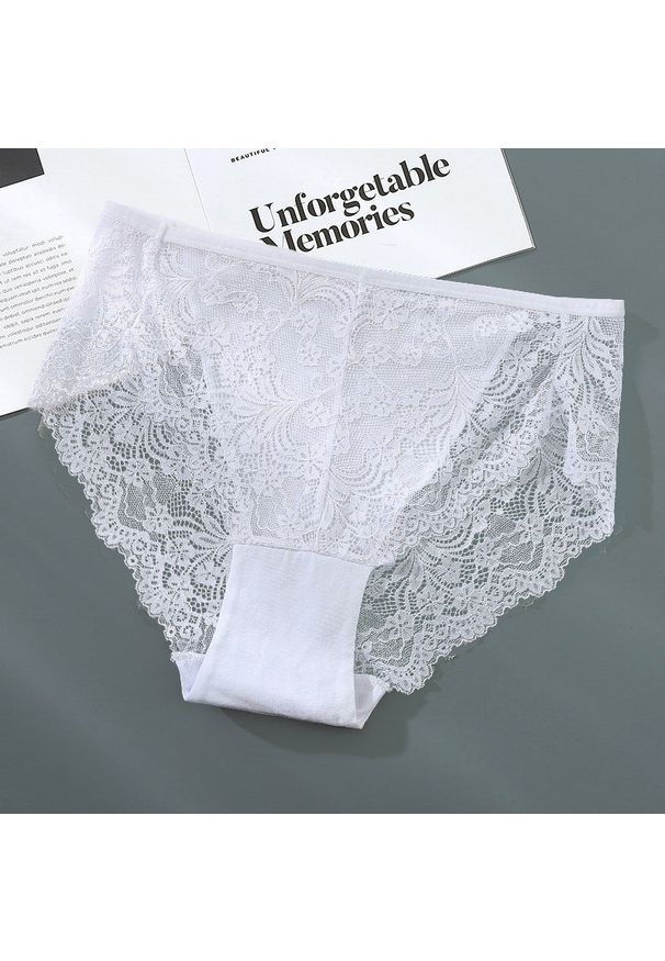 Intica - Majtki bezszwowe z koronką średni stan eleganckie codzienne Saimira. Kolor: biały. Materiał: koronka. Wzór: koronka
