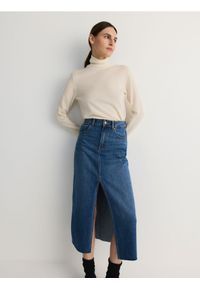 Reserved - Jeansowa spódnica midi z rozcięciem - niebieski. Kolor: niebieski. Materiał: jeans #1