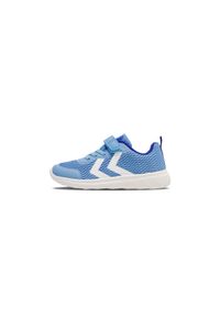 Buty siatkowe z recyklingu dla dzieci Hummel Actus. Okazja: na uczelnię. Zapięcie: rzepy. Kolor: niebieski. Sport: joga i pilates