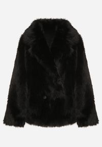 Born2be - Czarna Dwurzędowa Kurtka Futerko o Fasonie Oversize Asinella. Okazja: na randkę, na spacer, na co dzień. Kolor: czarny. Materiał: futro. Styl: casual #3