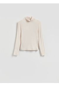 Reserved - Longsleeve z dodatkiem wełny - beżowy. Kolor: beżowy. Materiał: wełna. Długość rękawa: długi rękaw