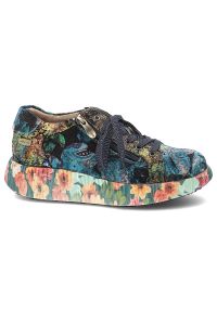 Wielobarwne Sneakersy Laura Vita Skórzane Obuwie Damskie. Okazja: na co dzień. Zapięcie: sznurówki. Materiał: skóra. Szerokość cholewki: normalna. Wzór: kwiaty, aplikacja. Styl: casual #4