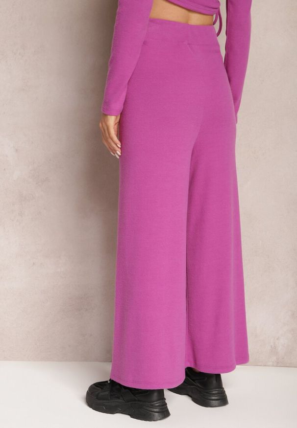 Renee - Fioletowe Spodnie o Fasonie Culotte z Gumką w Talii Chakra. Stan: podwyższony. Kolor: fioletowy. Materiał: tkanina, dzianina