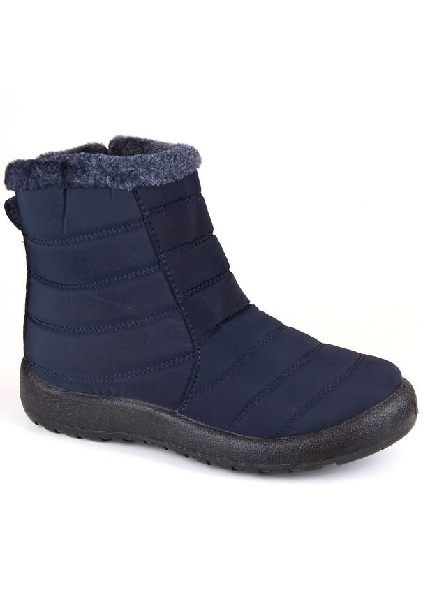 POTOCKI - Śniegowce damskie płaskie ocieplane granatowe Potocki SU33069. Kolor: niebieski. Materiał: skóra ekologiczna