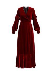 RAQUEL DINIZ - Czerwona jedwabna sukienka. Kolor: czerwony. Materiał: jedwab. Długość rękawa: długi rękaw. Typ sukienki: kopertowe, rozkloszowane. Styl: elegancki. Długość: maxi #2