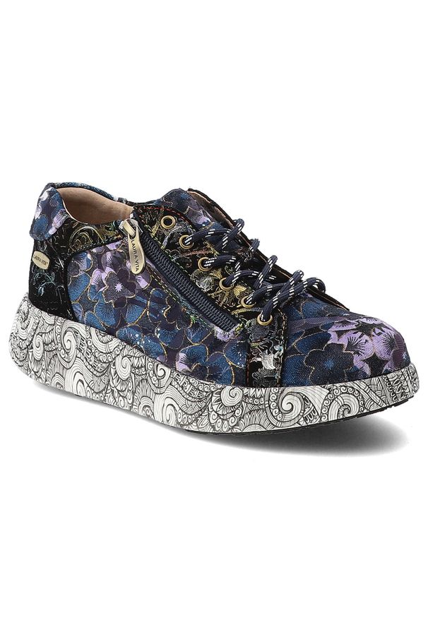 Granatowe Sneakersy Laura Vita Modne Obuwie Damskie. Okazja: na co dzień. Zapięcie: sznurówki. Kolor: niebieski. Materiał: jeans. Wzór: kwiaty, aplikacja, nadruk. Styl: casual, boho, klasyczny