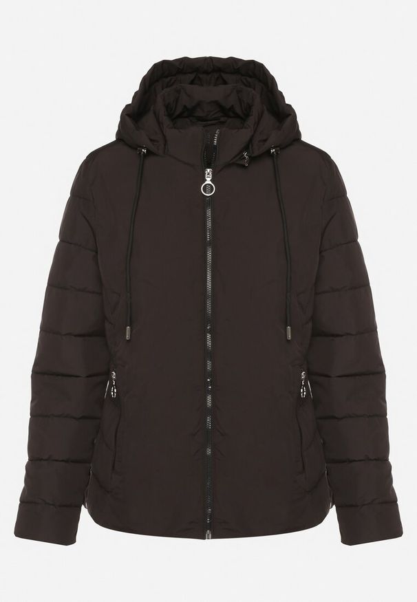 Born2be - Czarna Przejściowa Kurtka z Pikowanymi Przeszyciami i Odpinanym Kapturem Olunea. Okazja: na co dzień, na spacer. Kolor: czarny. Materiał: jeans, poliester. Styl: casual, elegancki