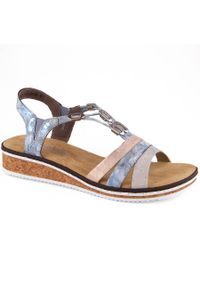 Komfortowe sandały damskie na koturnie wsuwane Rieker V36G4-40. Zapięcie: bez zapięcia. Materiał: skóra ekologiczna. Obcas: na koturnie #1