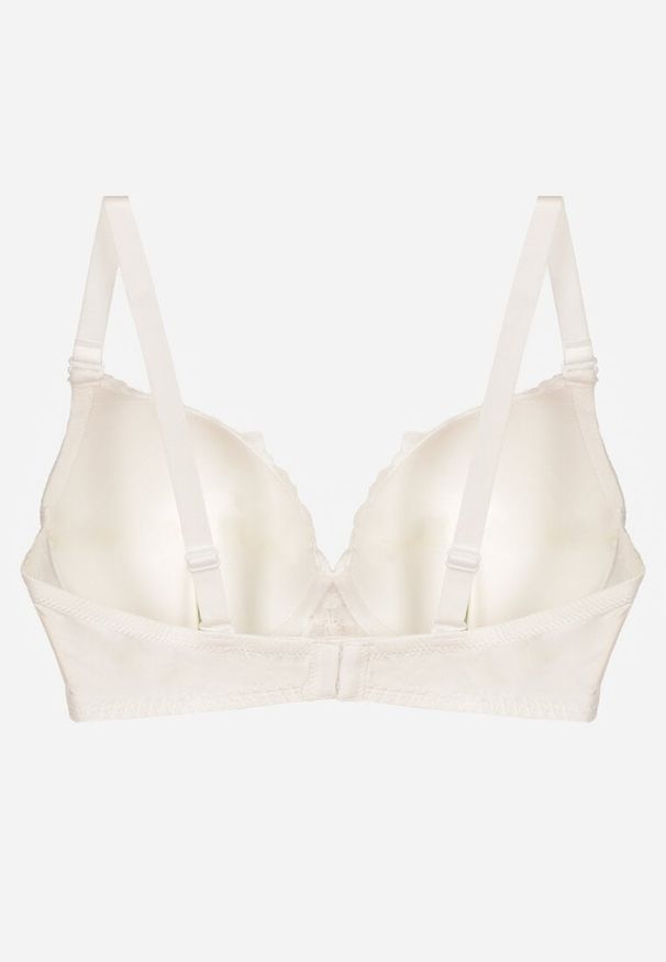 Renee - Jasnobeżowy Koronkowy Biustonosz Ozdobiony Cyrkoniowym Sercem Bothilei. Kolor: beżowy. Materiał: koronka. Wzór: aplikacja