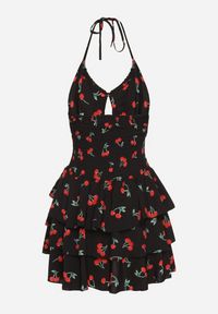 Born2be - Czarna Rozkloszowana Sukienka w Wisienki z Falbankami i Dekoltem Halter Lanideia. Okazja: na imprezę, na co dzień, na spacer. Typ kołnierza: kołnierz z falbankami, dekolt halter. Kolor: czarny. Materiał: bawełna. Sezon: lato. Typ sukienki: rozkloszowane. Styl: casual #5