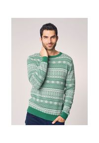 Ochnik - Sweter męski. Kolor: zielony. Materiał: materiał
