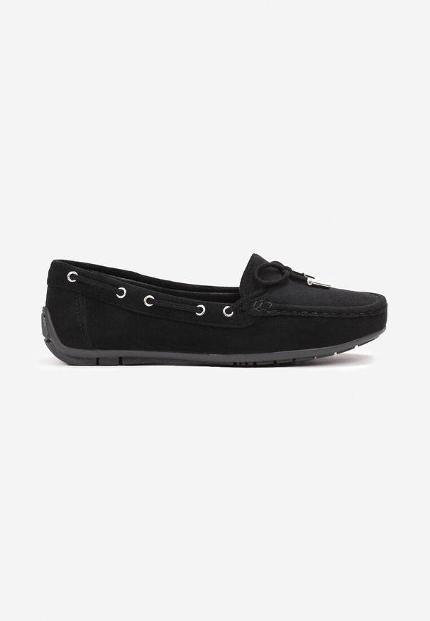 Born2be - Czarne Mokasyny na Płaskiej Podeszwie z Kokardką Ariteia. Okazja: na spotkanie biznesowe, na co dzień, do pracy. Kolor: czarny. Materiał: jeans. Wzór: aplikacja. Obcas: na płaskiej podeszwie. Styl: elegancki, casual, biznesowy